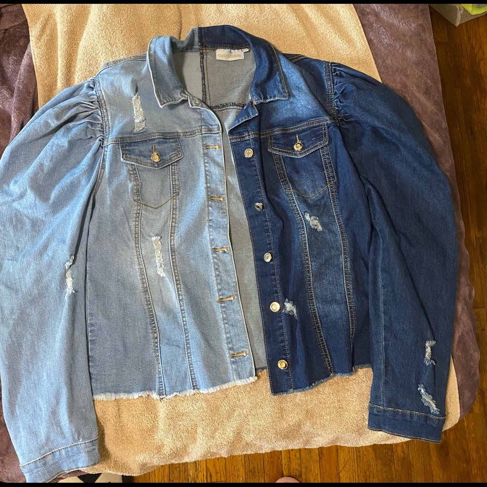 Puff shoulder denim jacket